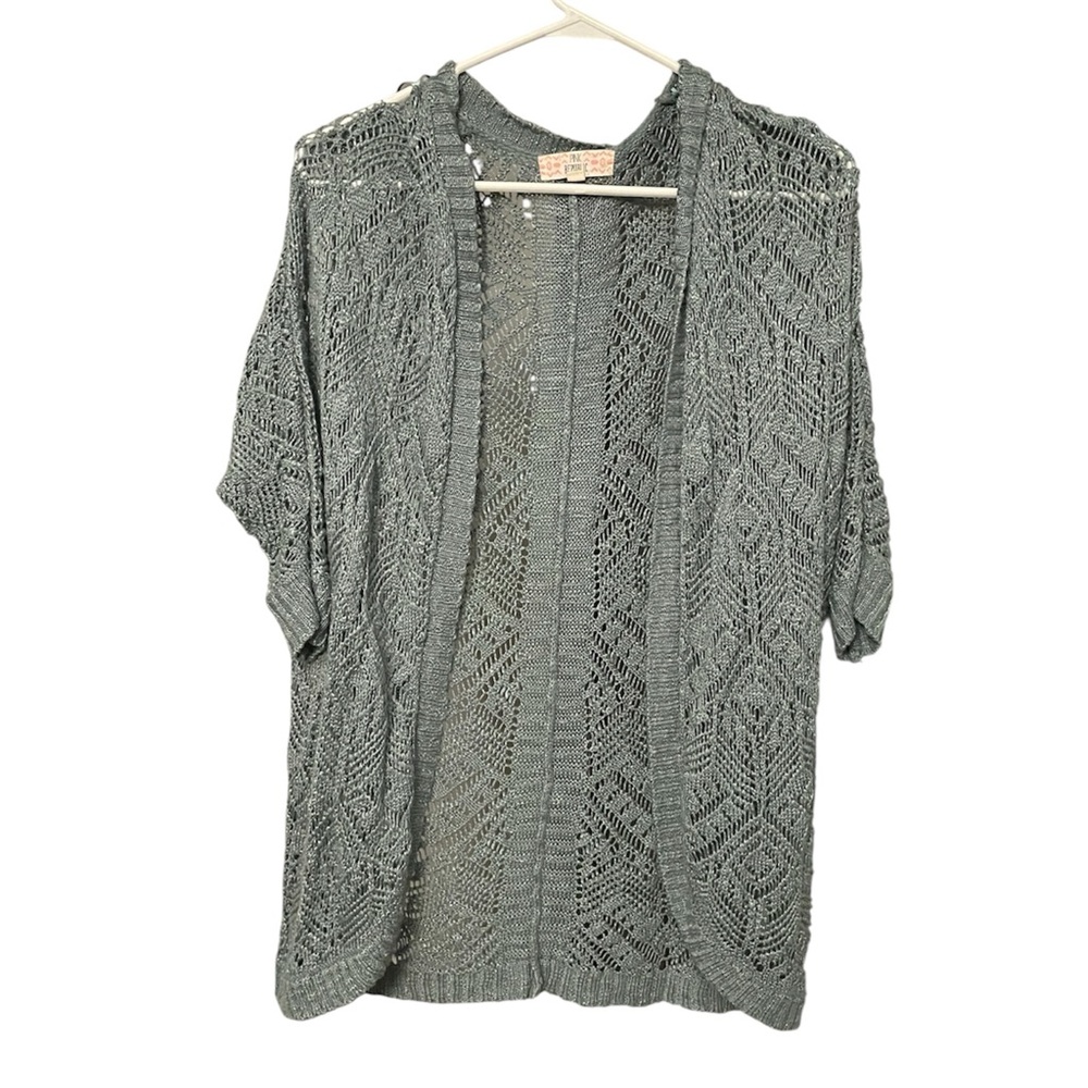 Teal Open Knit Women's Cardigan - Picture 2 of 4